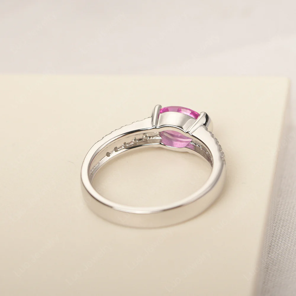 Pink Sapphire Two Row Pave Ring - Image 3