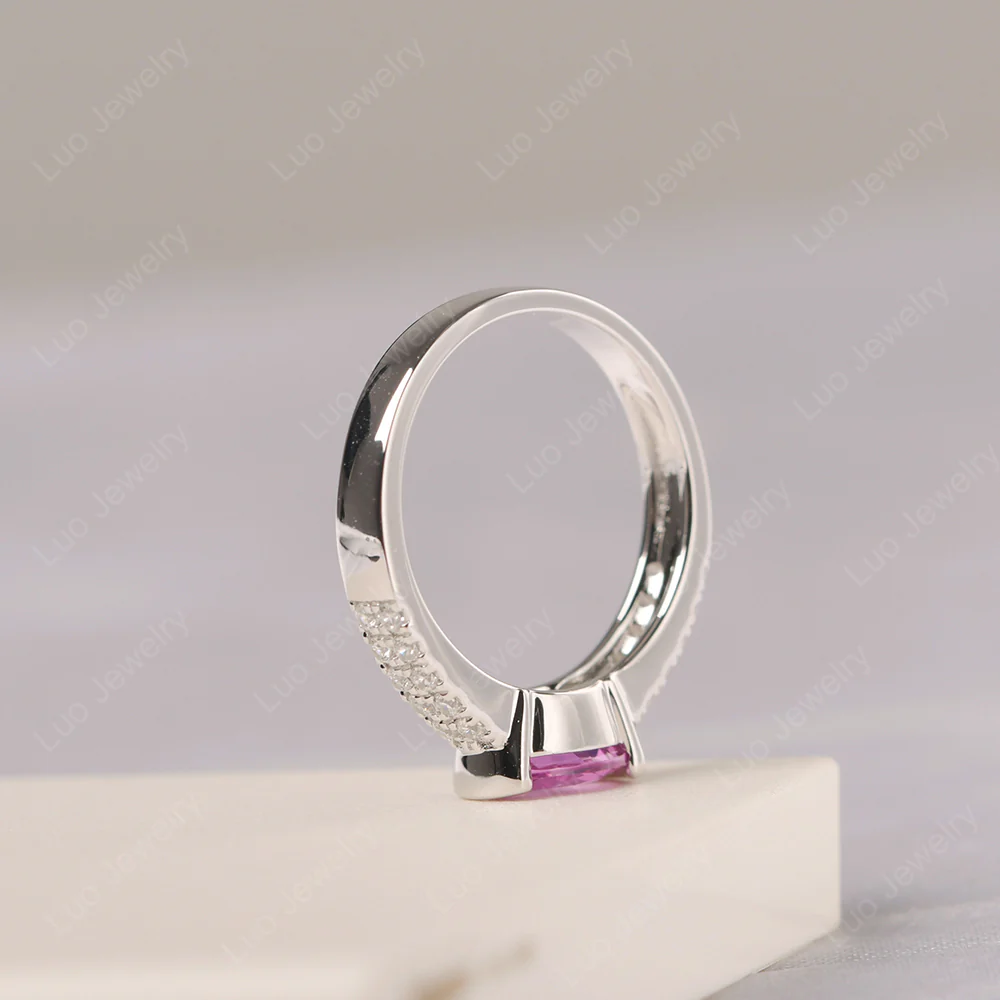 Pink Sapphire Two Row Pave Ring - Image 4