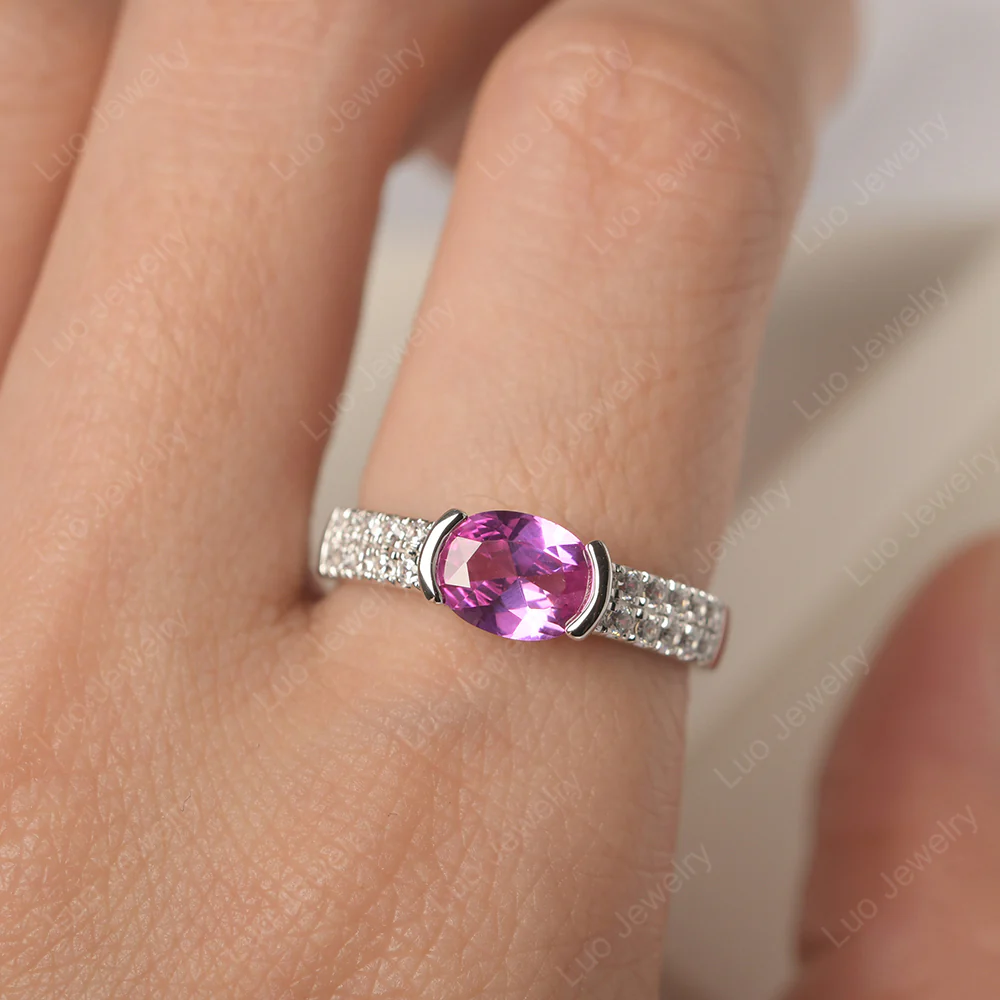 Pink Sapphire Two Row Pave Ring - Image 5