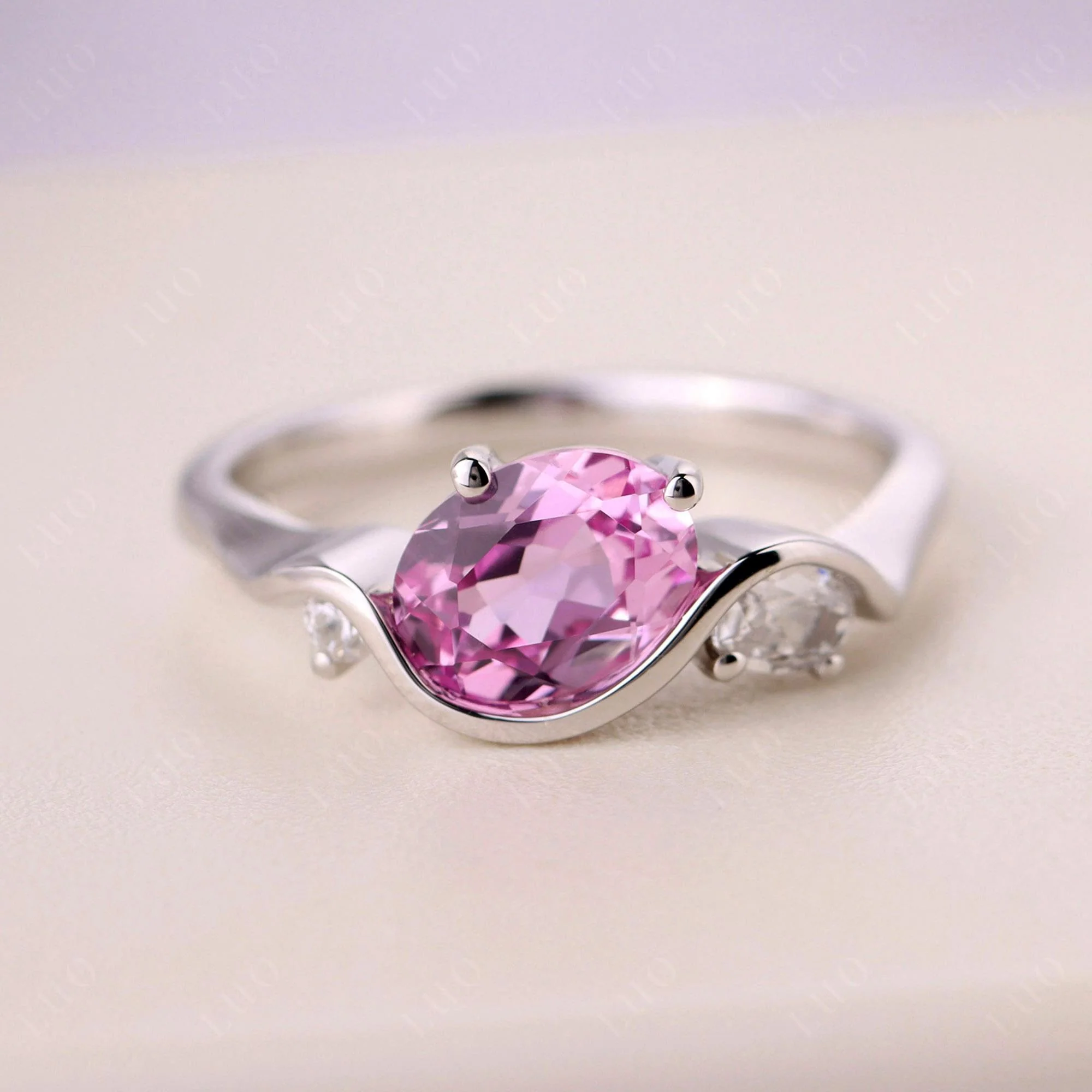 Wave Oval Pink Sapphire Engagement Ring - Image 10