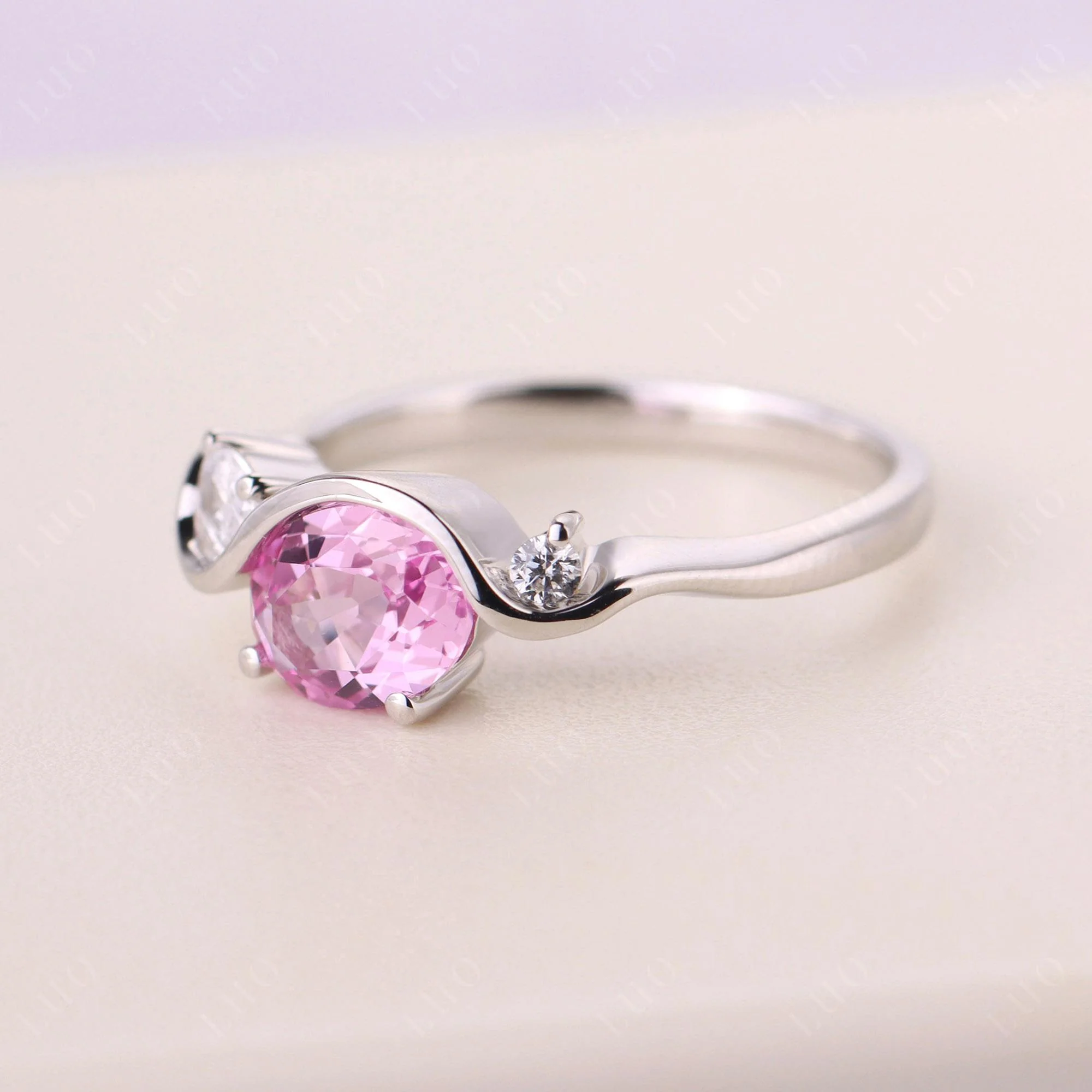 Wave Oval Pink Sapphire Engagement Ring - Image 11