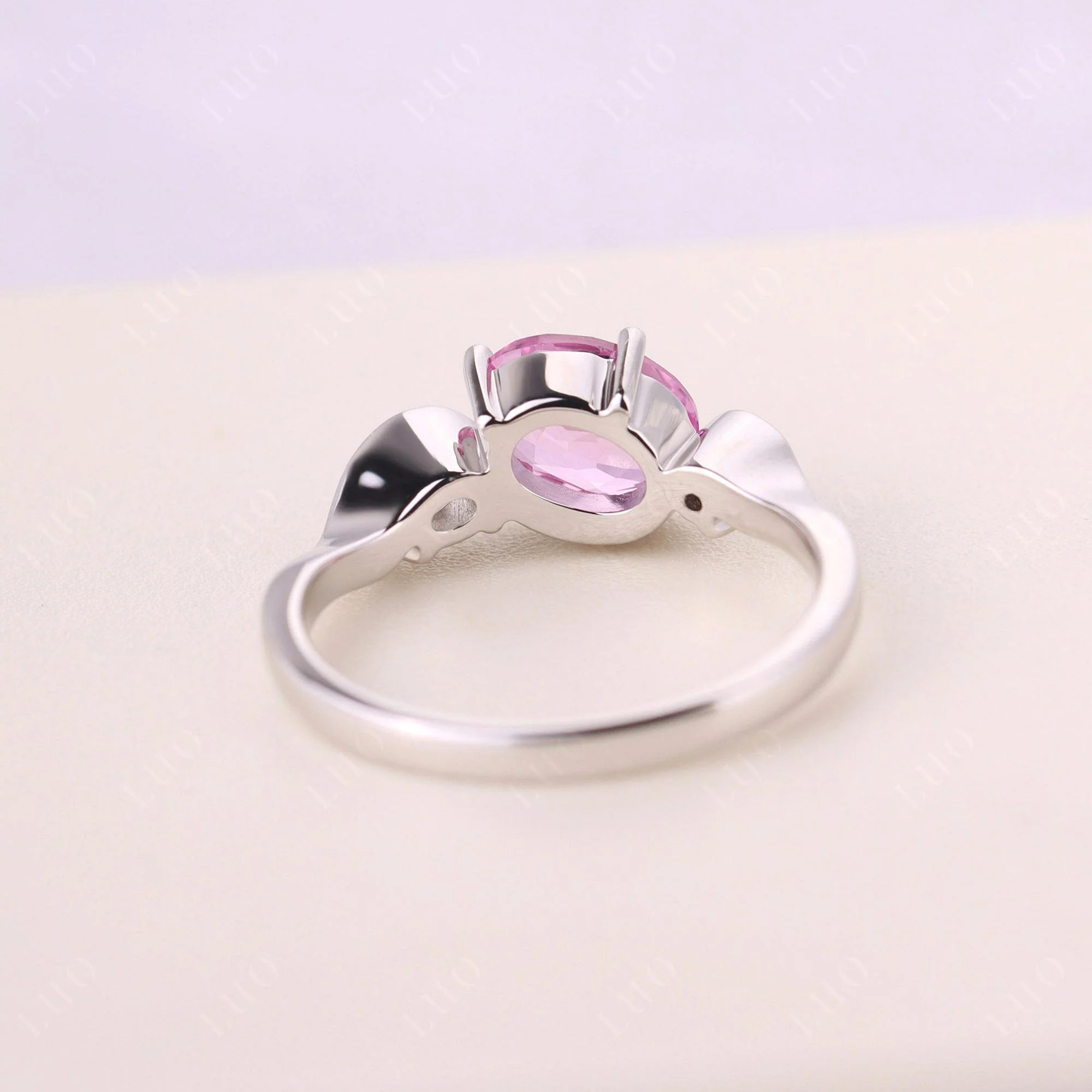 Wave Oval Pink Sapphire Engagement Ring - Image 12