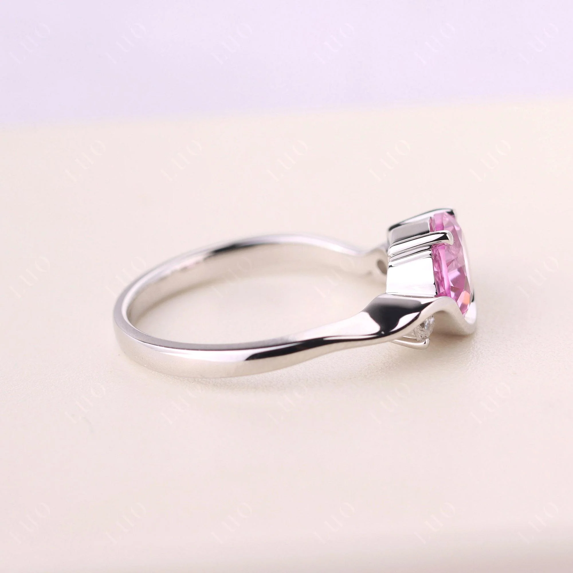 Wave Oval Pink Sapphire Engagement Ring - Image 13