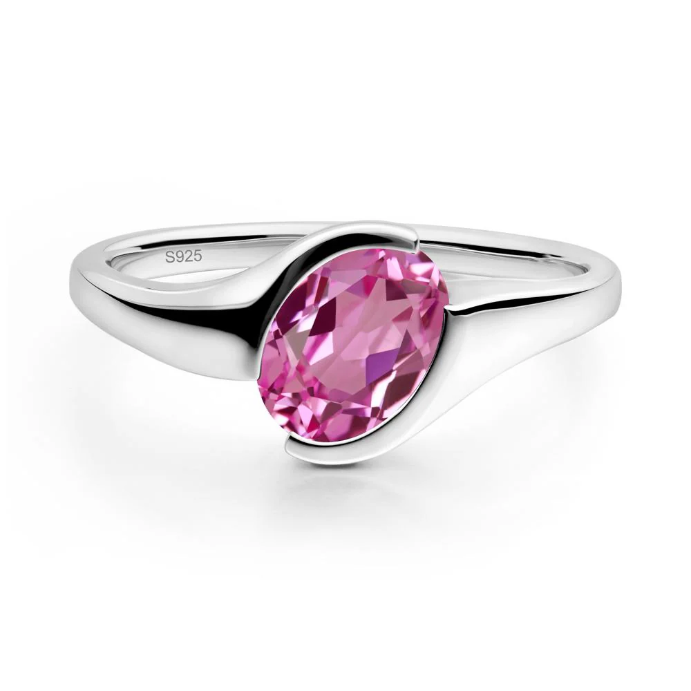 Oval Cut Pink Sapphire Solitaire Bypass Ring - Image 5