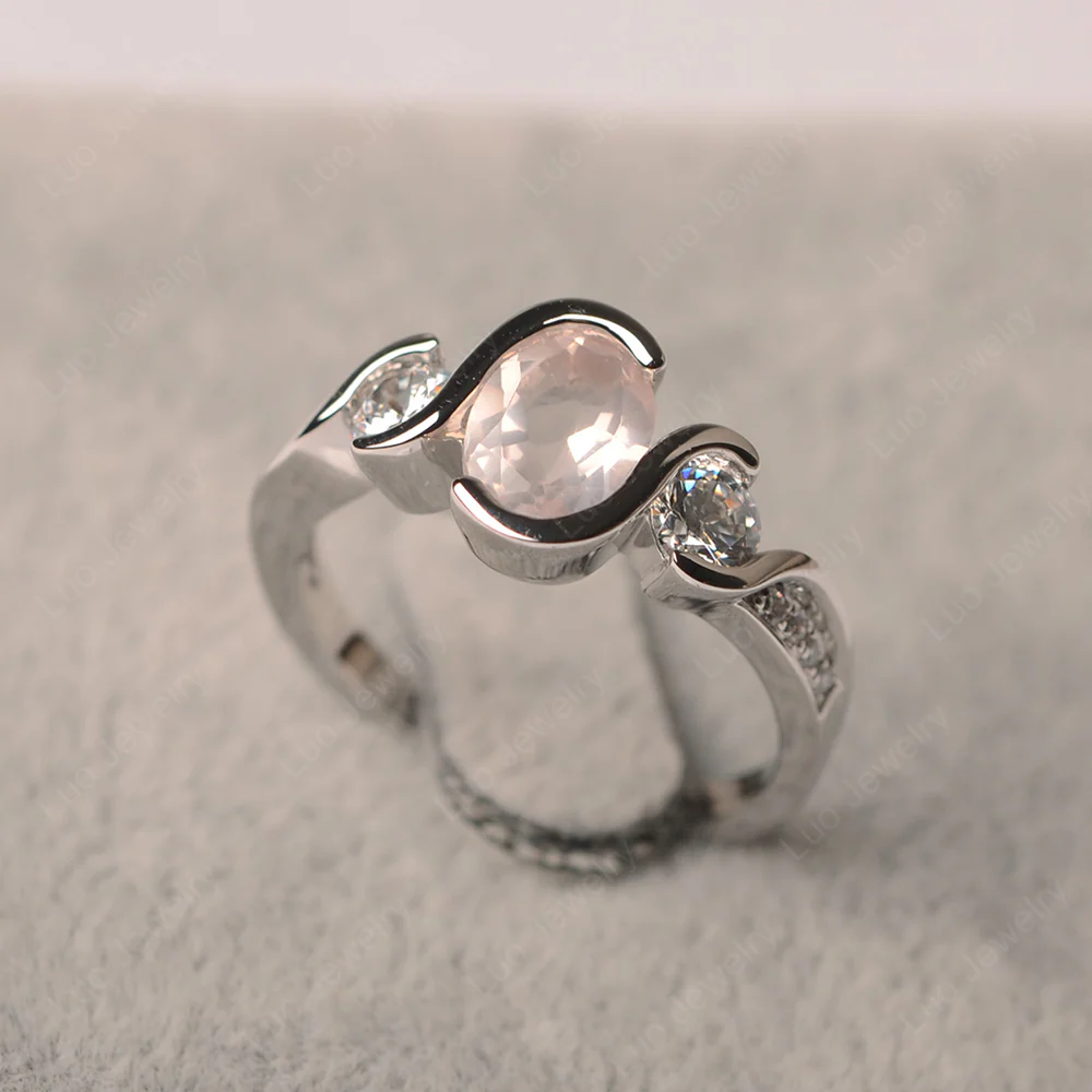 Oval Cut Rose Quartz Swirl Ring - Image 2