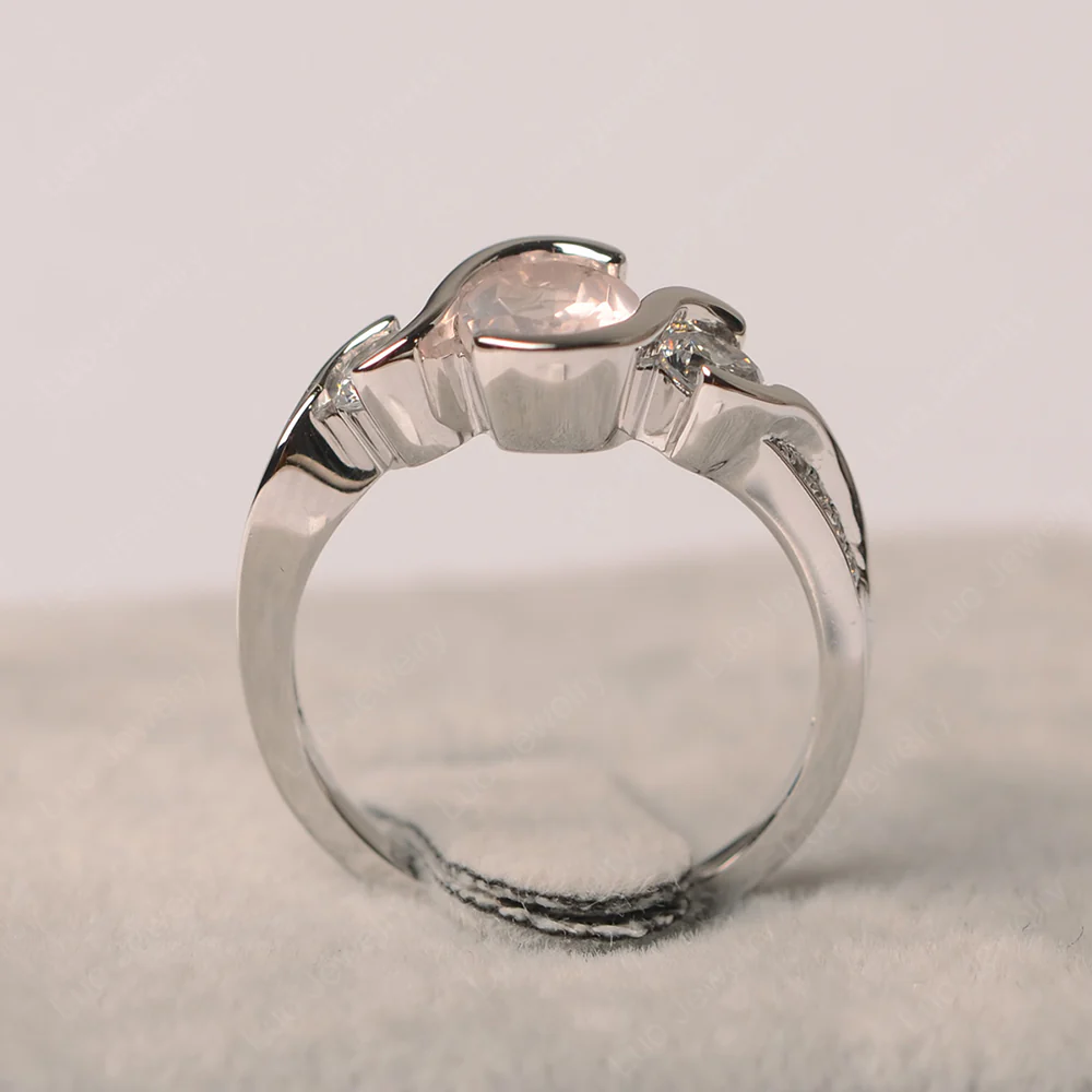 Oval Cut Rose Quartz Swirl Ring - Image 3