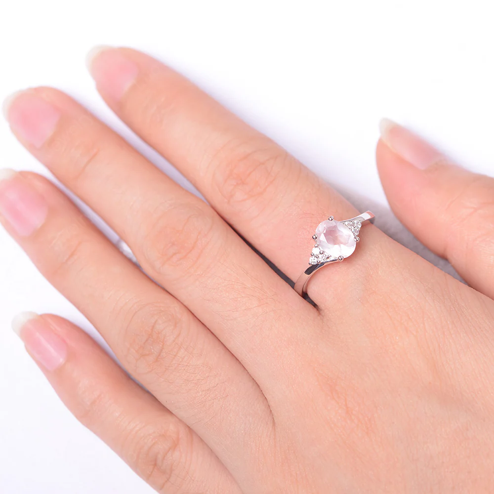 Oval Rose Quartz Bypass Engagement Ring - Image 4