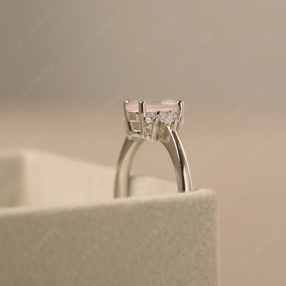 Oval Rose Quartz Ring with Pear Side Stone - Image 4