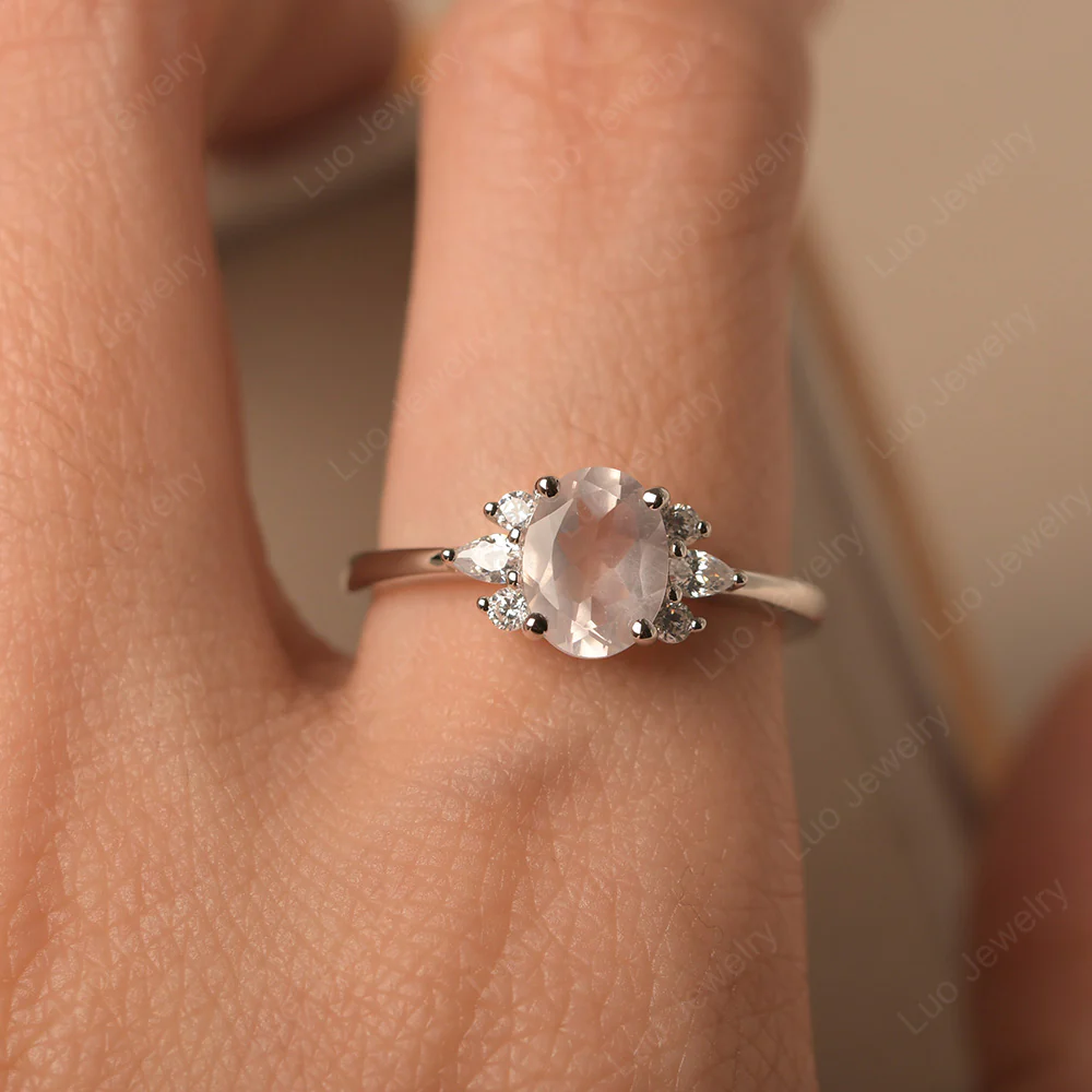 Oval Rose Quartz Ring with Pear Side Stone - Image 5