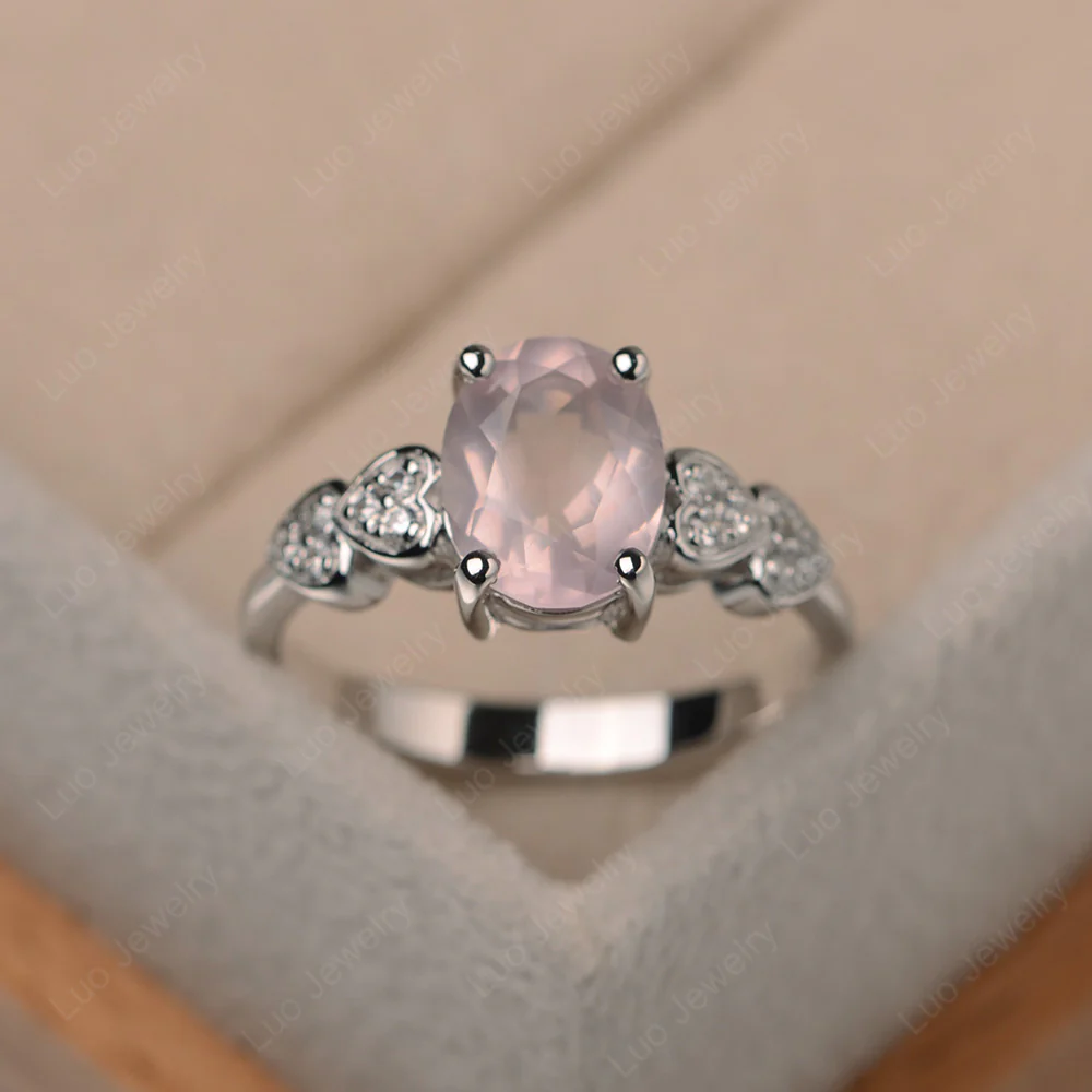 Heart Deco Rose Quartz Engagement Ring