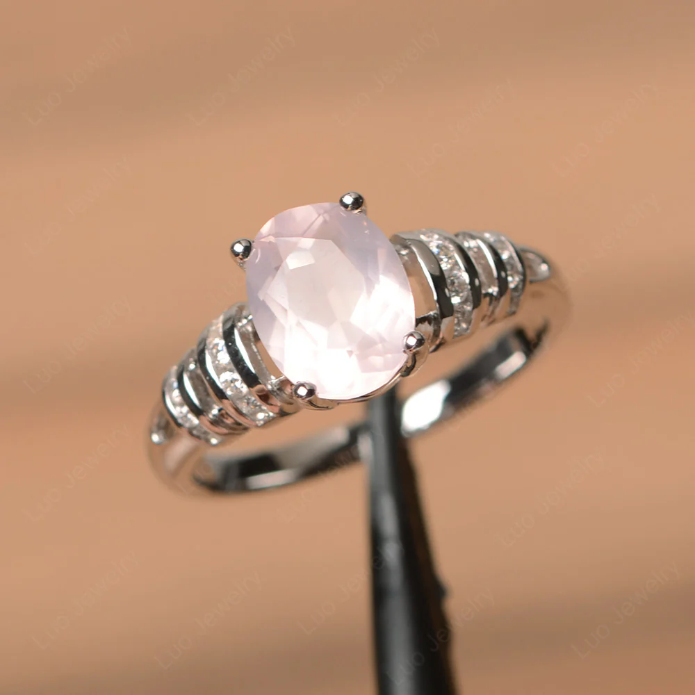 Oval Cut Rose Quartz Promise Ring