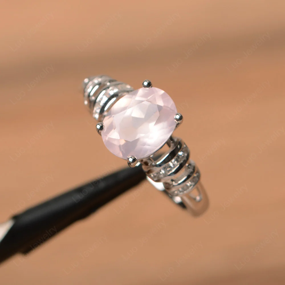 Oval Cut Rose Quartz Promise Ring - Image 2