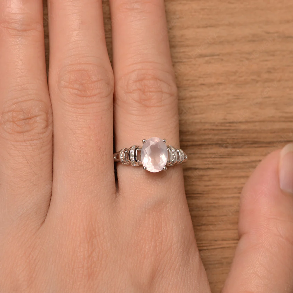 Oval Cut Rose Quartz Promise Ring - Image 4