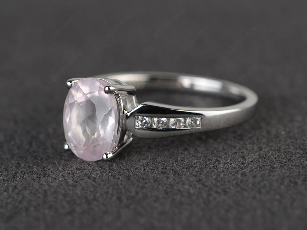 Oval Rose Quartz Ring with Channel Band - Image 2