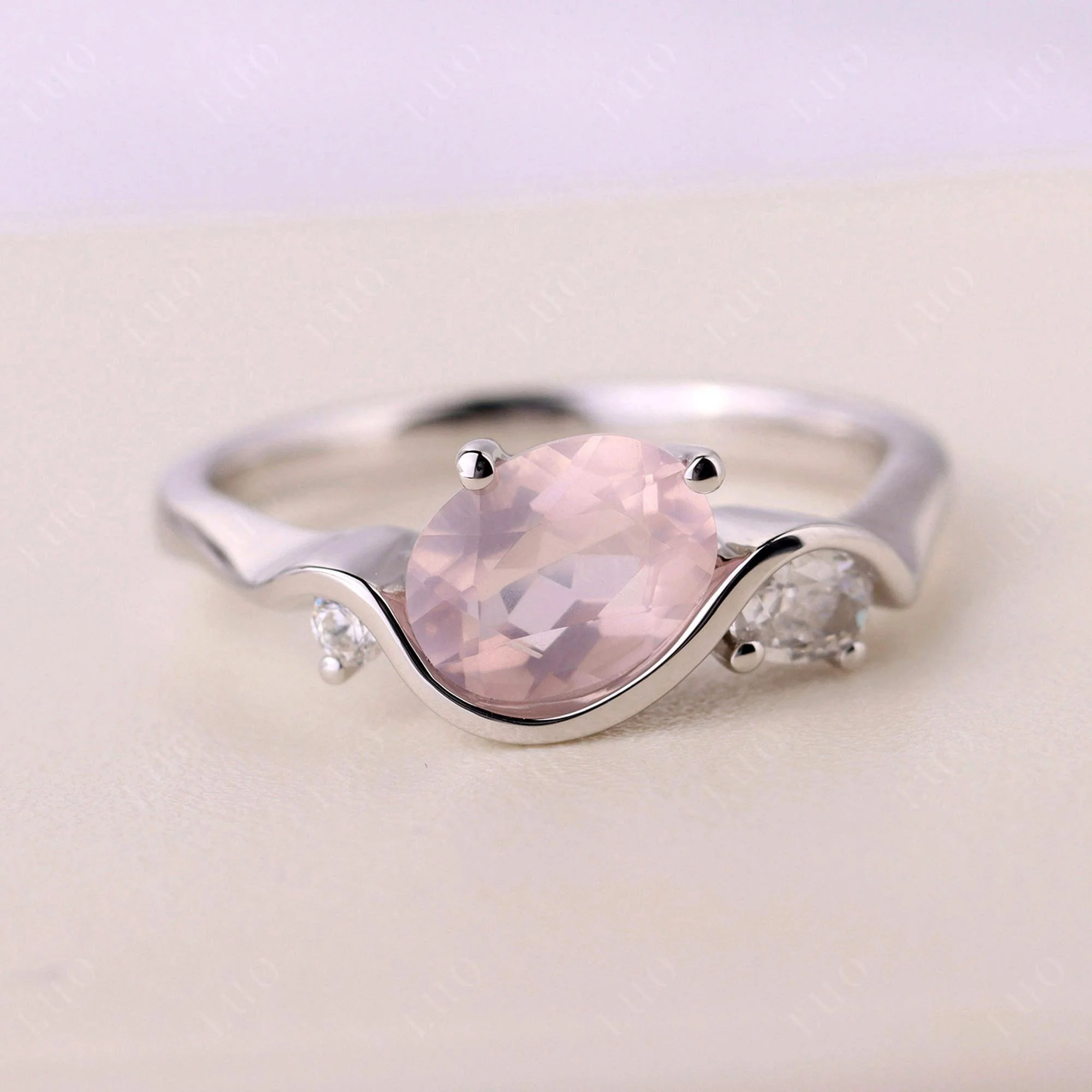 Rose Quartz Ocean Wave Ring - Image 10