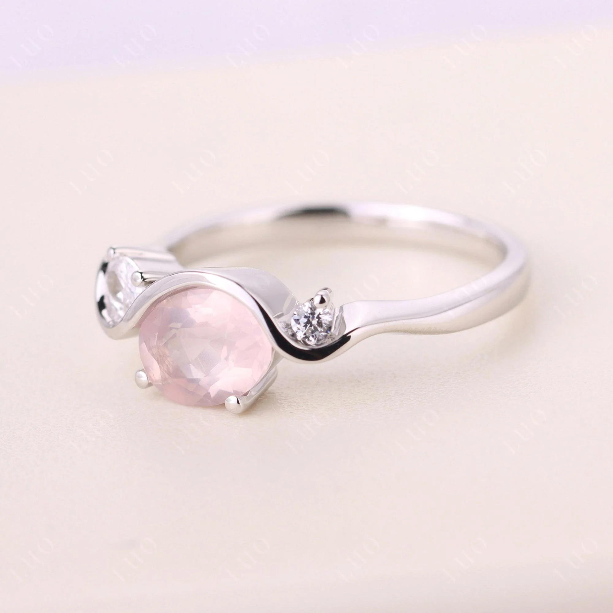 Rose Quartz Ocean Wave Ring - Image 11