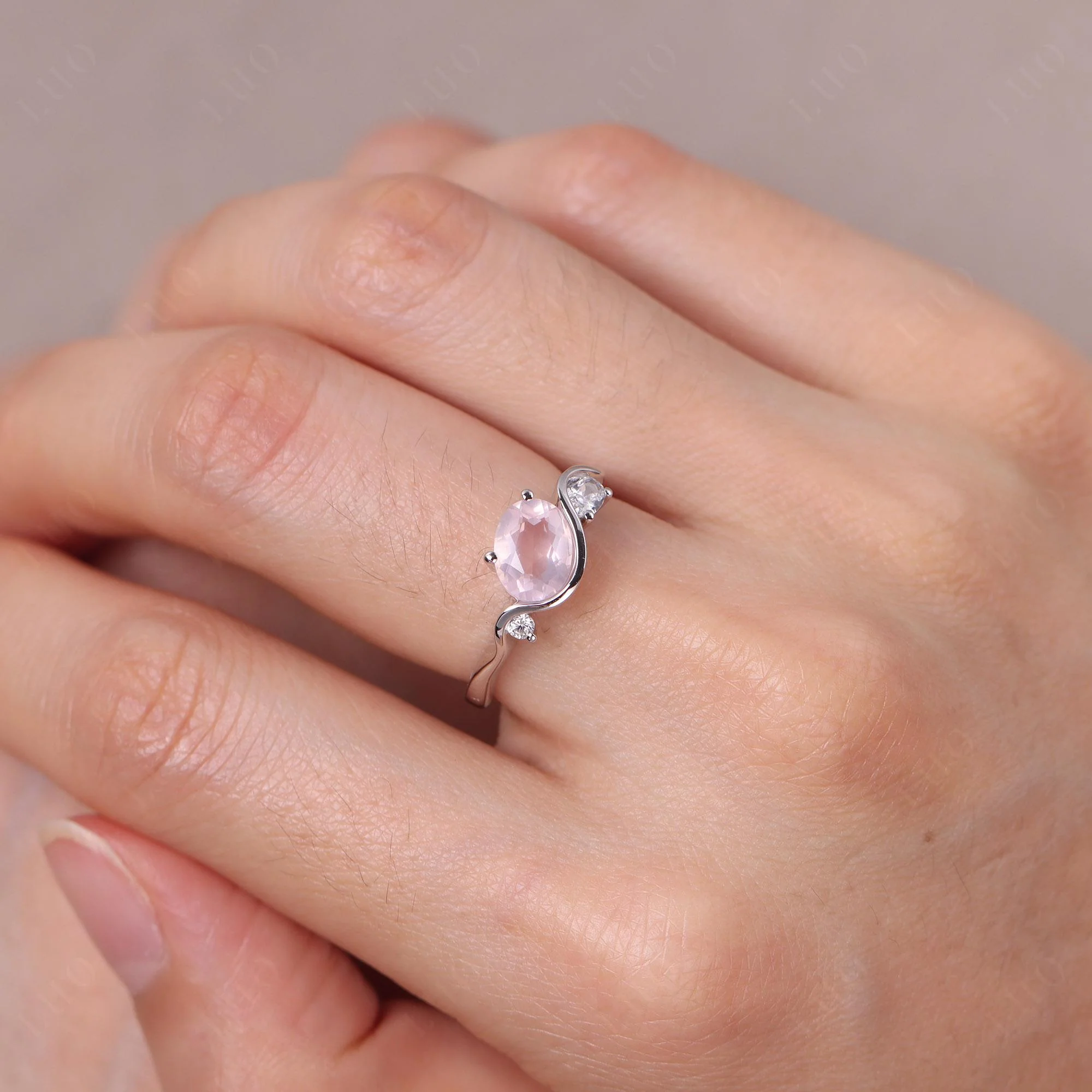 Rose Quartz Ocean Wave Ring - Image 14