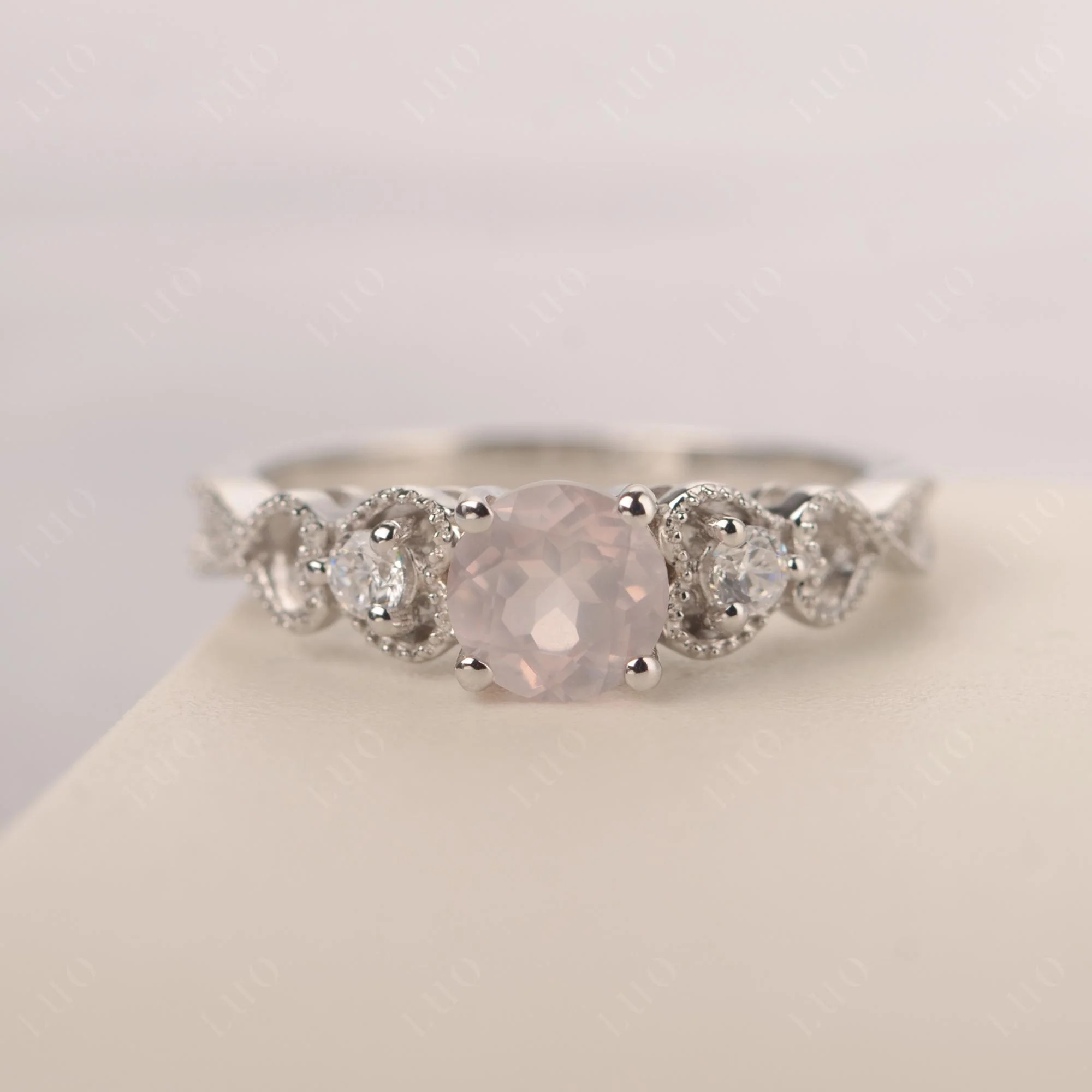 Rose Quartz Vintage Style Engagement Ring - Image 10