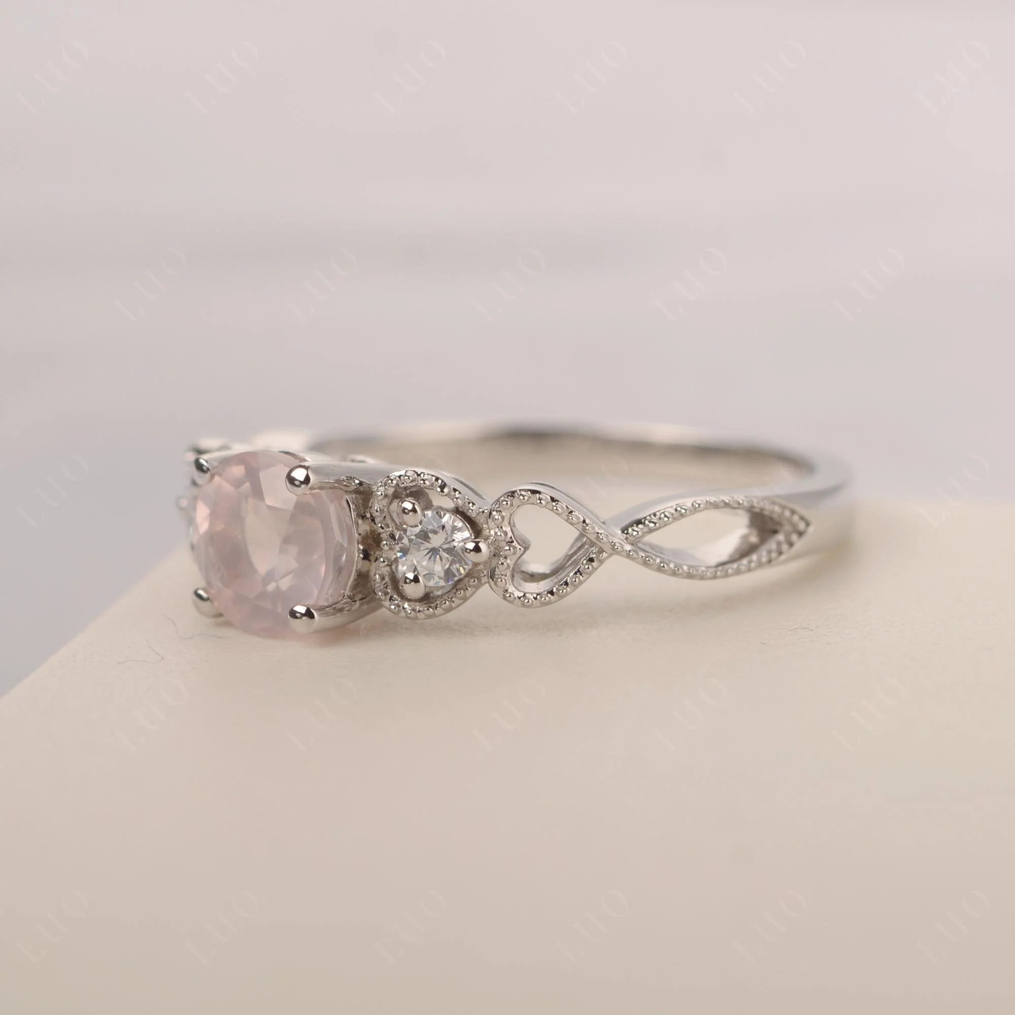Rose Quartz Vintage Style Engagement Ring - Image 11