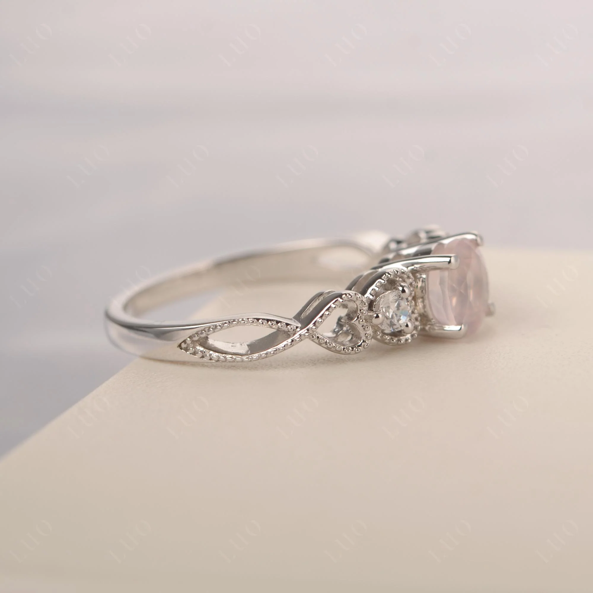 Rose Quartz Vintage Style Engagement Ring - Image 12