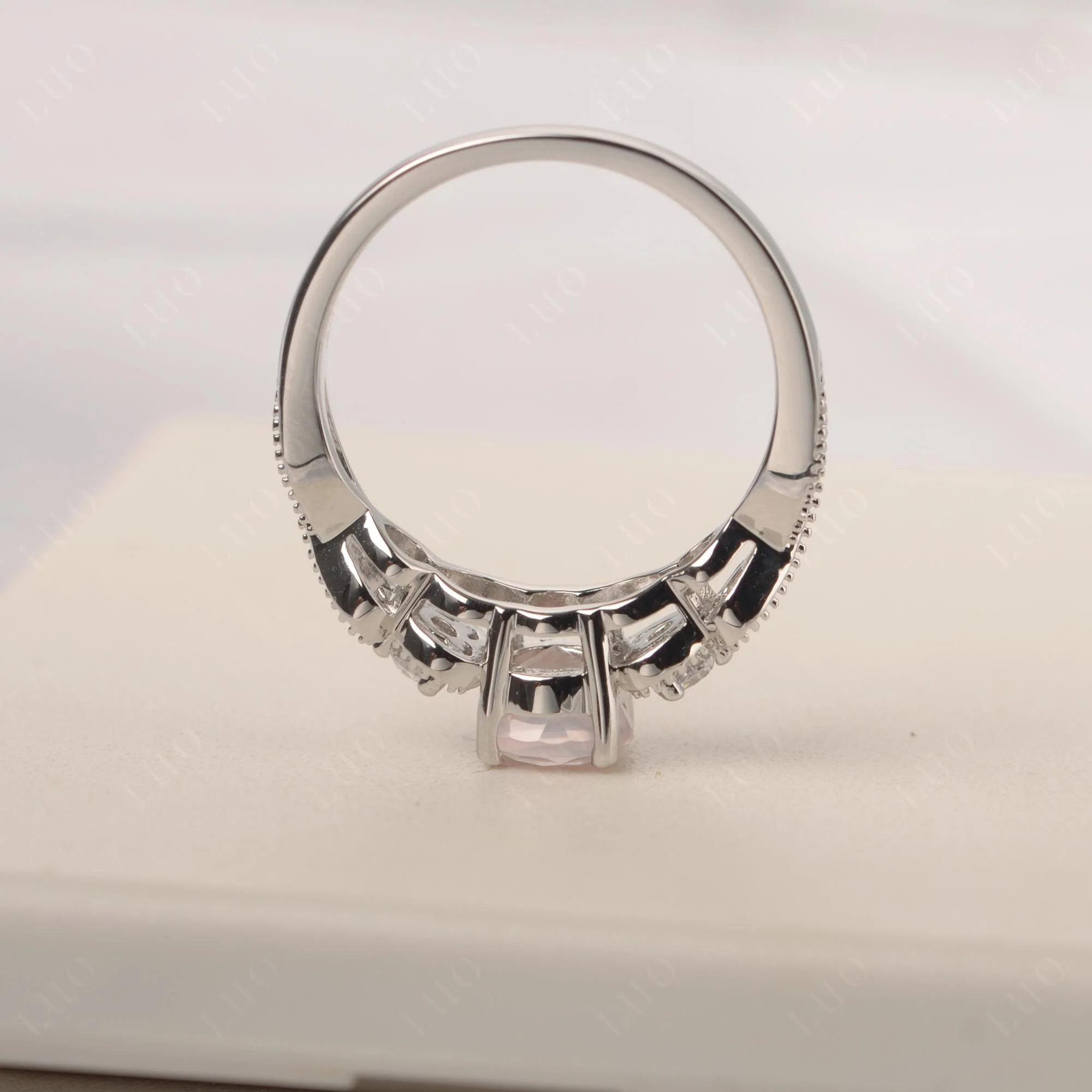 Rose Quartz Vintage Style Engagement Ring - Image 14