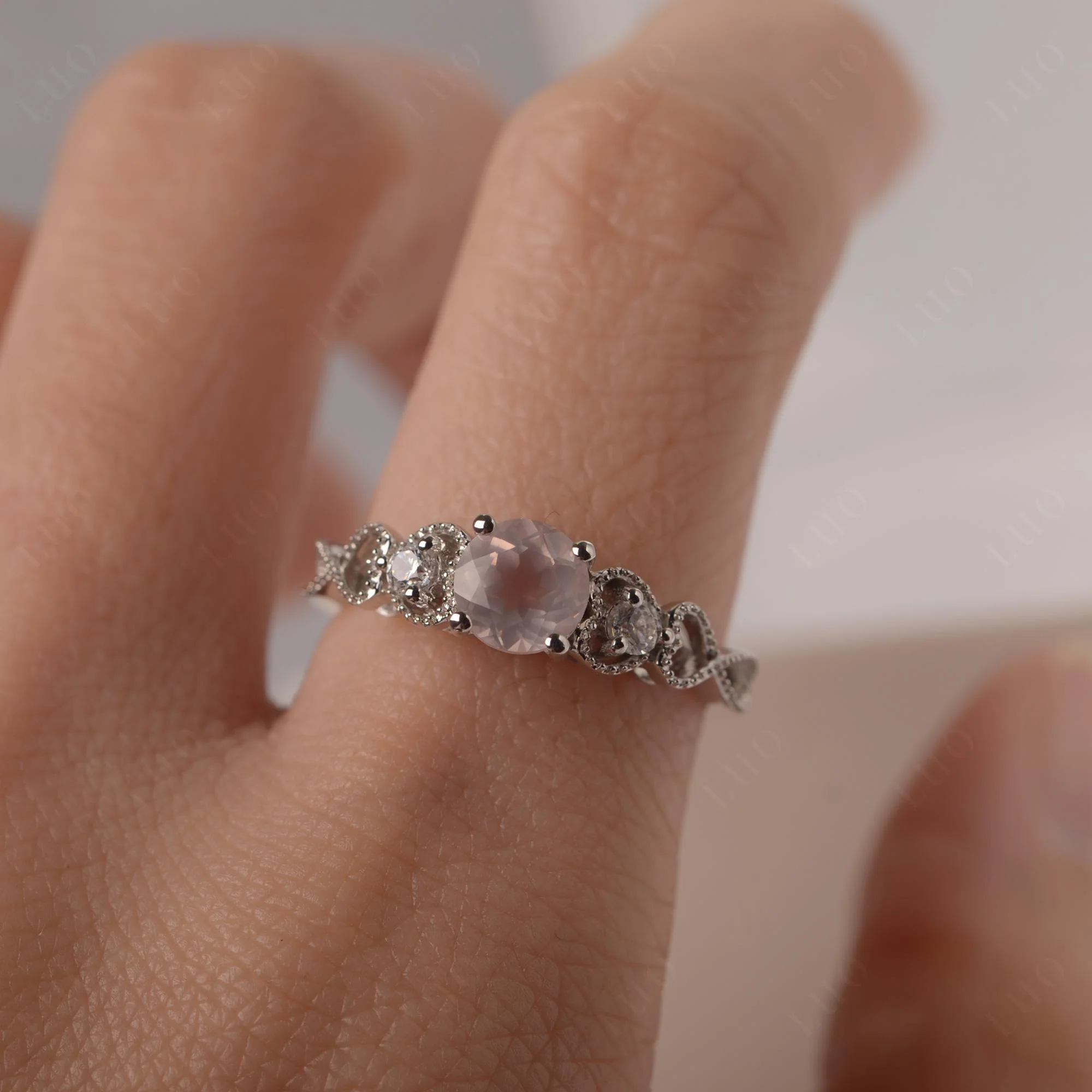 Rose Quartz Vintage Style Engagement Ring - Image 15