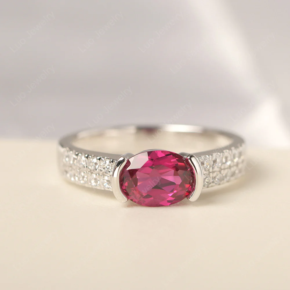 Oval Cut Ruby Double Pave Ring