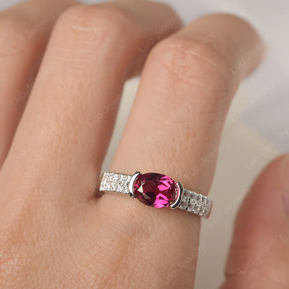 Oval Cut Ruby Double Pave Ring - Image 5