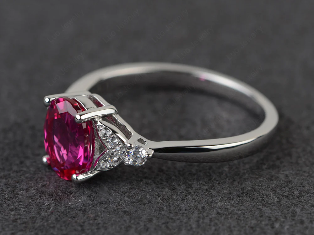 Simple Oval Cut Ruby Promise Ring - Image 2