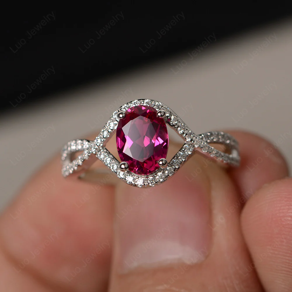 Oval Ruby Twisted Engagement Ring - Image 2