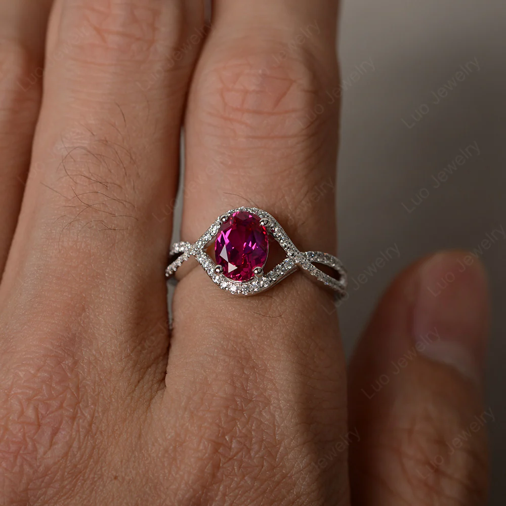 Oval Ruby Twisted Engagement Ring - Image 4