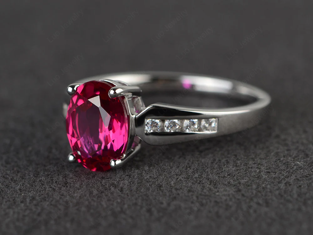 Oval Ruby Ring with Channel Band - Image 2
