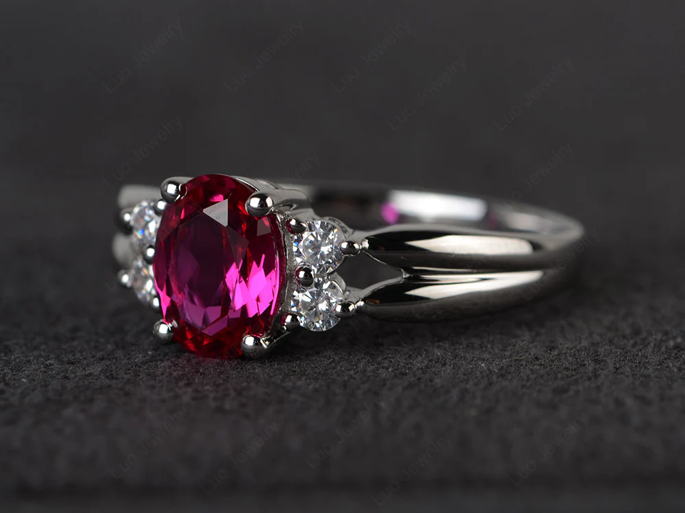 Oval Cut Ruby Two Rows Ring - Image 2