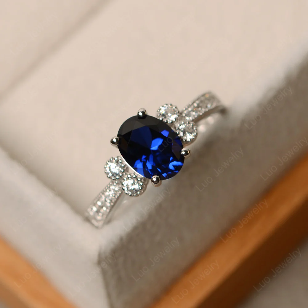Oval Sapphire Milgrain Engagement Ring