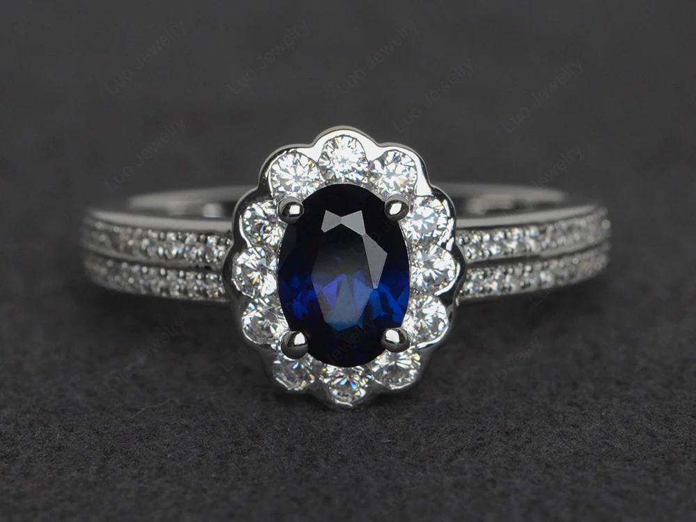 Sapphire Scalloped Halo Ring