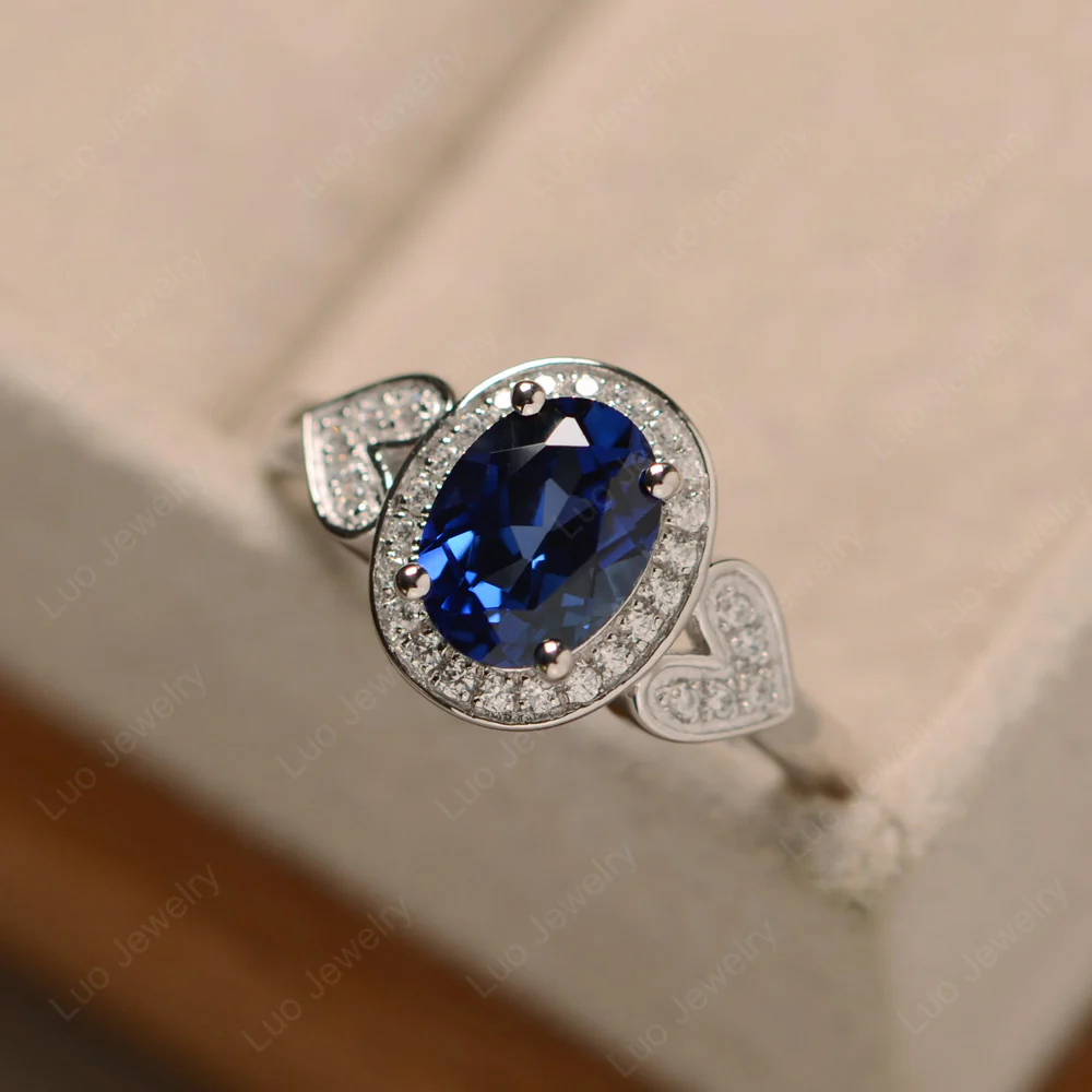 Oval Cut Sapphire Halo Engagement Ring - Image 3