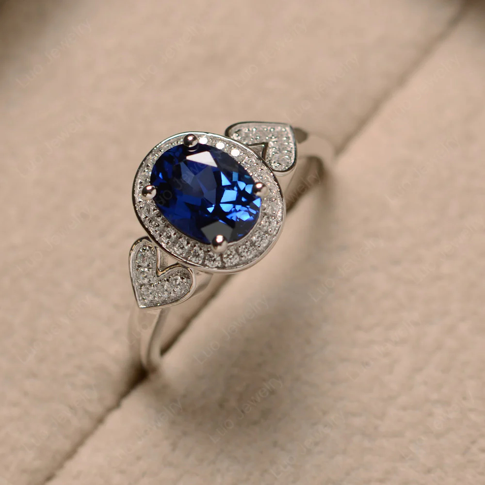 Oval Cut Sapphire Halo Engagement Ring - Image 4