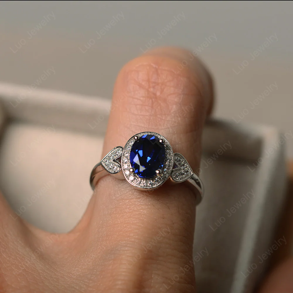 Oval Cut Sapphire Halo Engagement Ring - Image 5