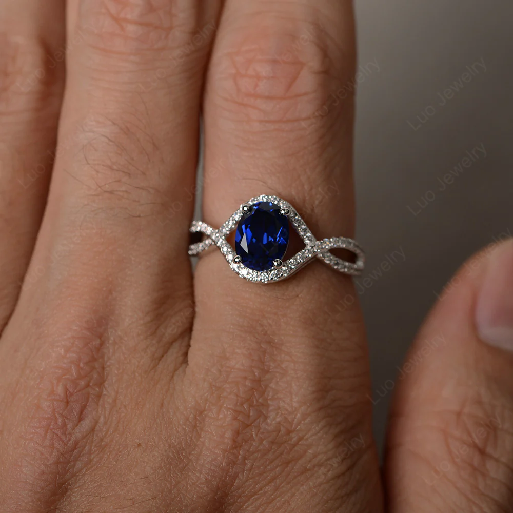 Oval Sapphire Twisted Engagement Ring - Image 4
