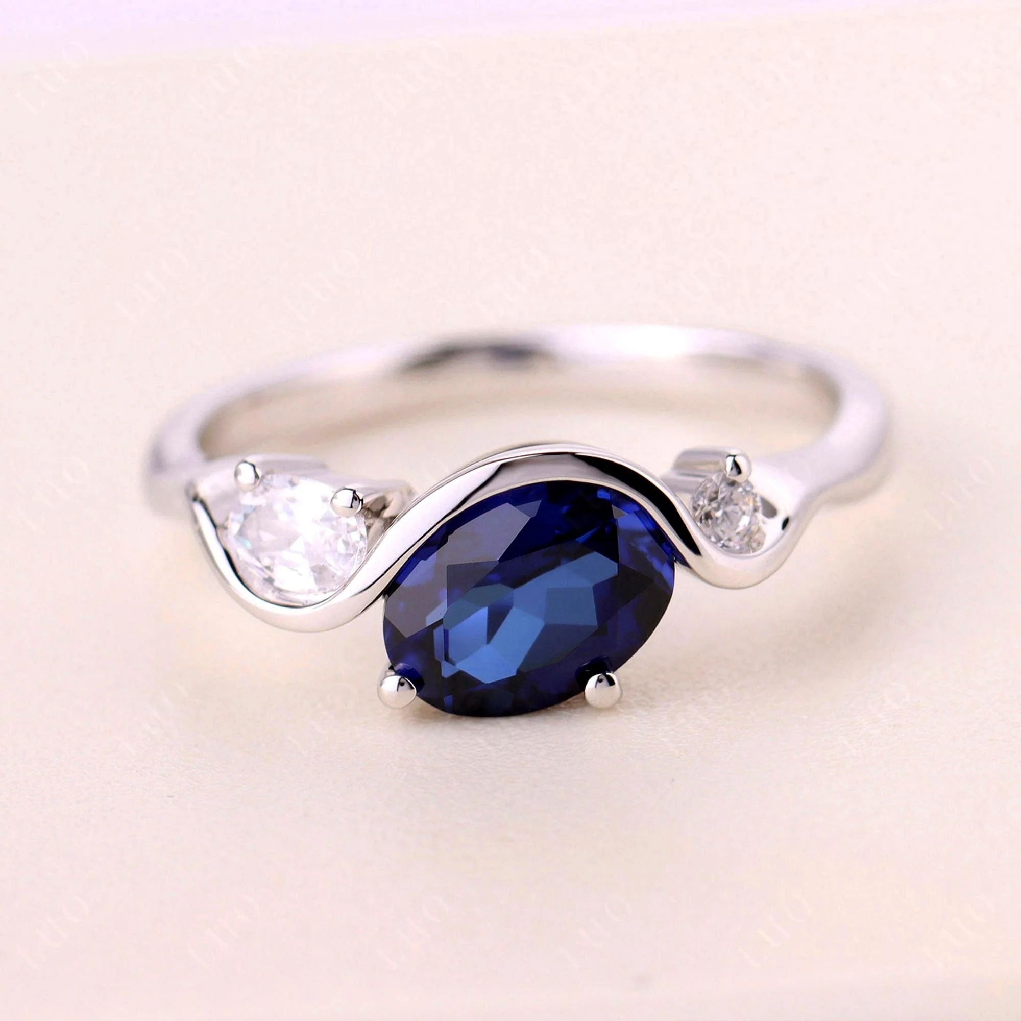 Sapphire Wave Engagement Ring - Image 10