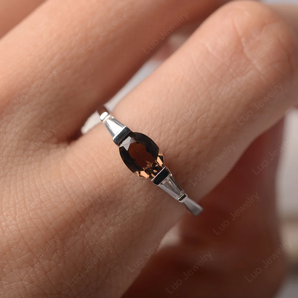 Oval Smoky Quartz Ring with Baguettes - Image 5