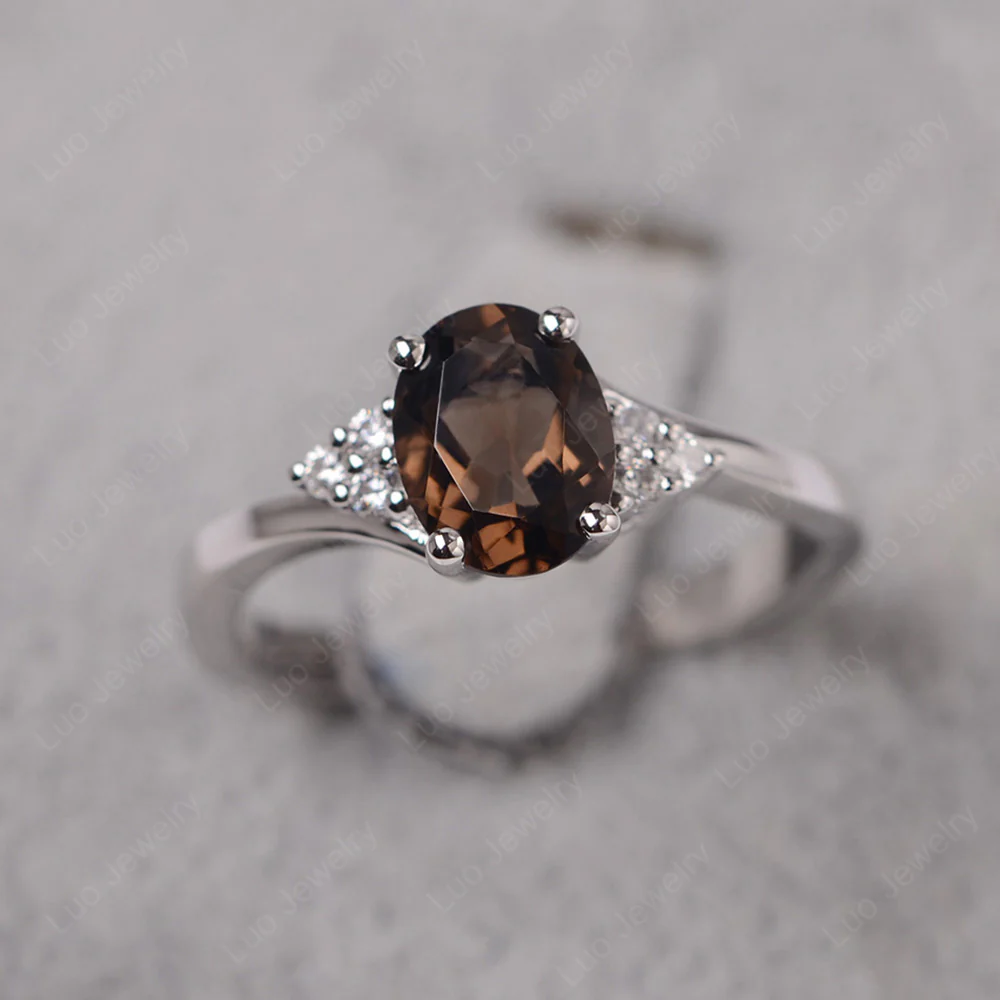 Oval Smoky Quartz Bypass Engagement Ring