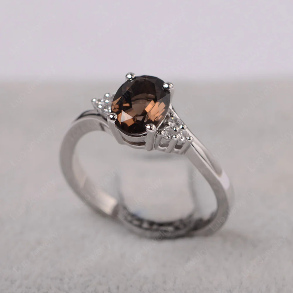 Oval Smoky Quartz Bypass Engagement Ring - Image 2
