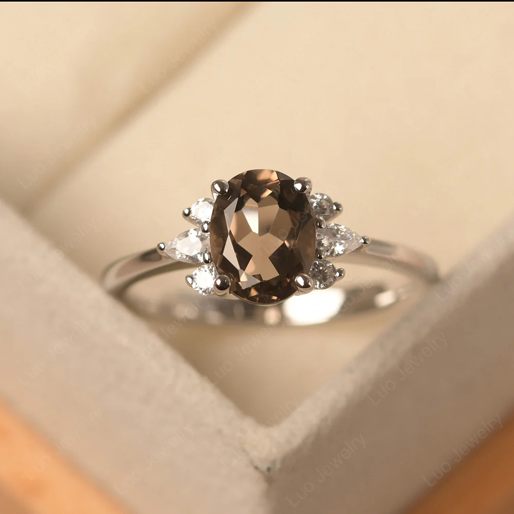 Oval Smoky Quartz Ring with Pear Side Stone