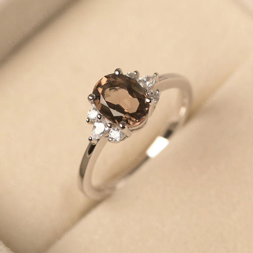 Oval Smoky Quartz Ring with Pear Side Stone - Image 2