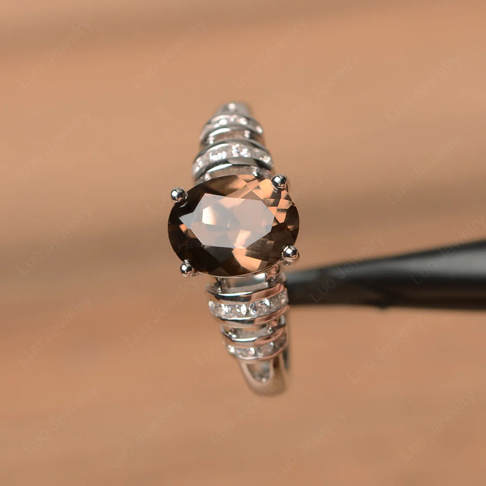 Oval Cut Smoky Quartz Promise Ring - Image 2