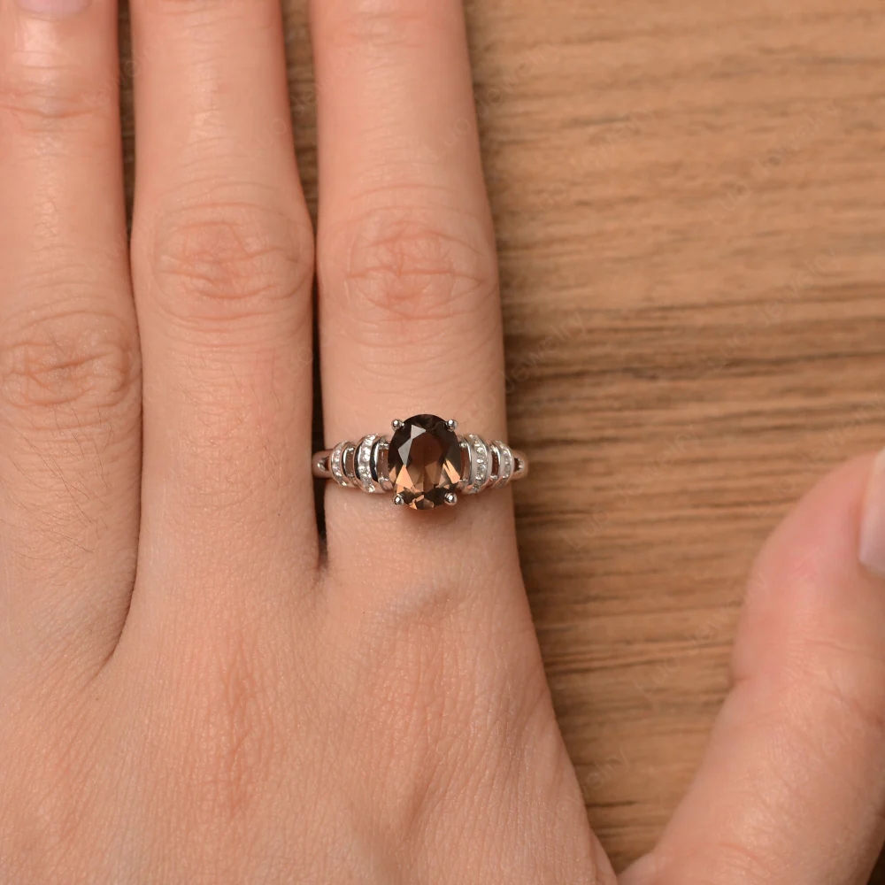 Oval Cut Smoky Quartz Promise Ring - Image 4