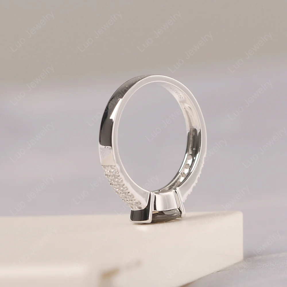 Oval Cut Smoky Quartz Double Pave Ring - Image 4