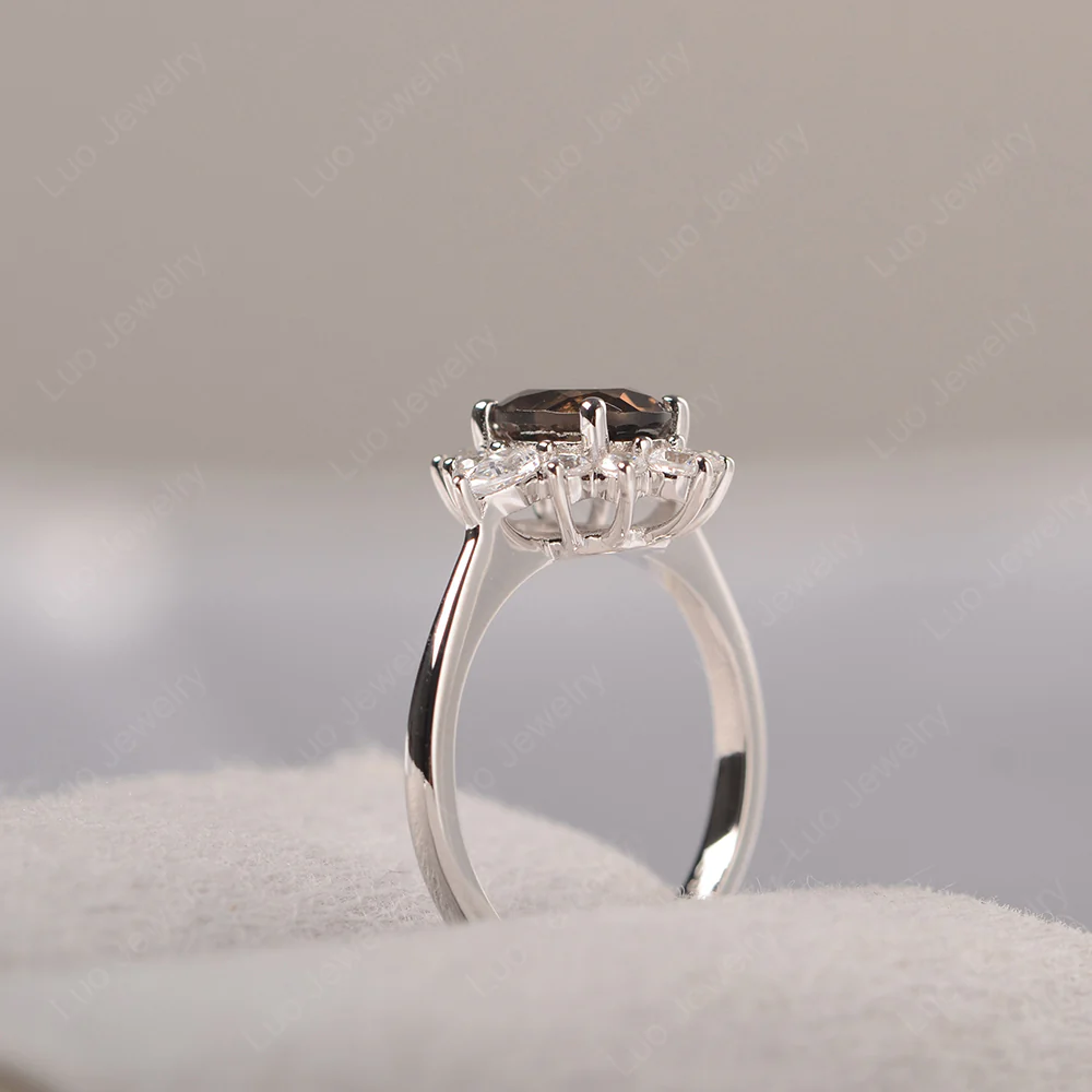 Oval Cut Smoky Quartz Ring with Pear Side Stone - Image 4