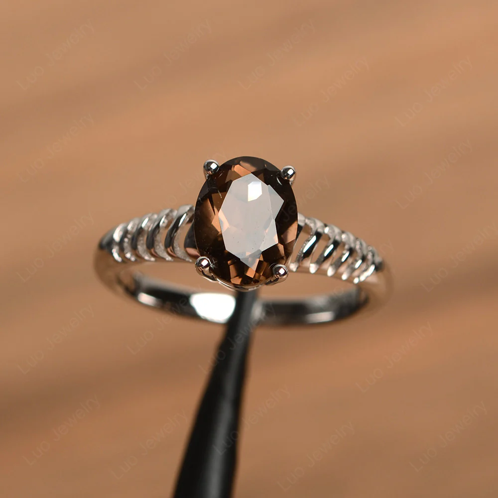 Oval Cut Smoky Quartz Wave Ring